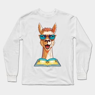 Librarian Llama, Summer Llama, Llama Reading Book Long Sleeve T-Shirt